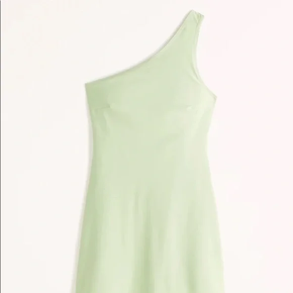 NEW Abercrombie Traveler One-Shoulder Mini Dress Light Bright Green Asymmetrical - Picture 4 of 5